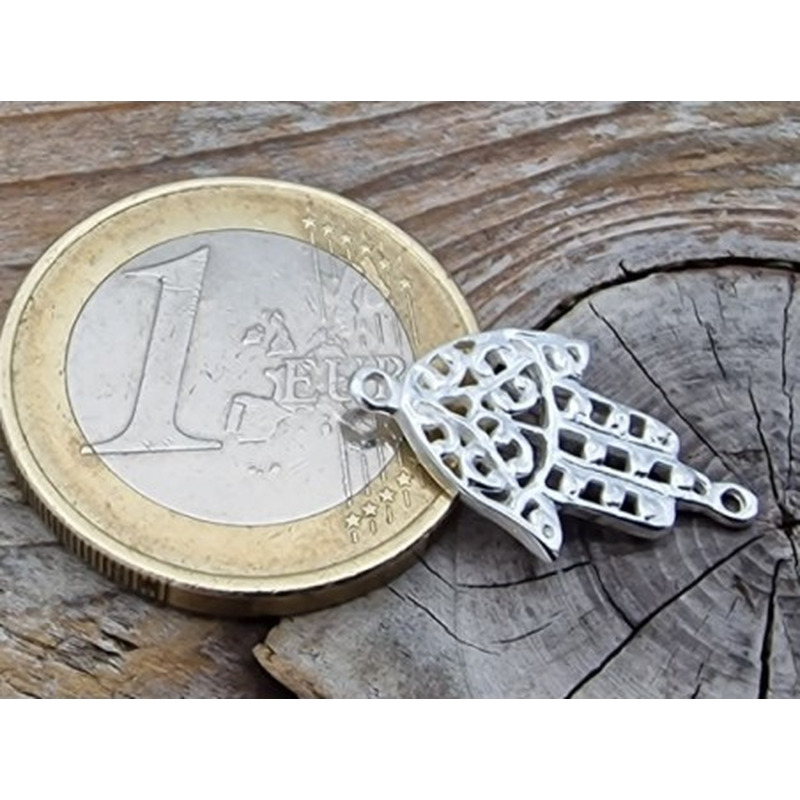 Zwischenteil-Link Hamsa-Hand 11x19mm, Silber