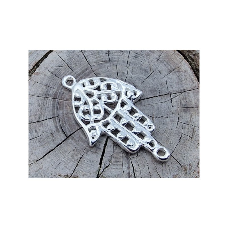 Zwischenteil-Link Hamsa-Hand 11x19mm, Silber