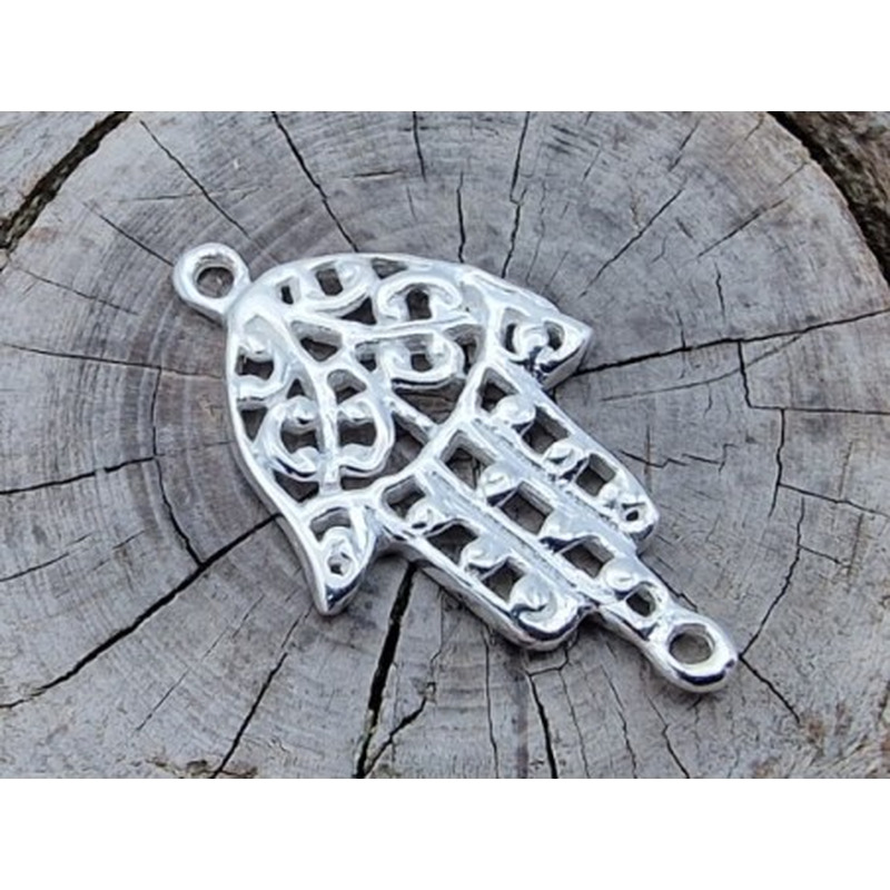 Zwischenteil-Link Hamsa-Hand 11x19mm, Silber
