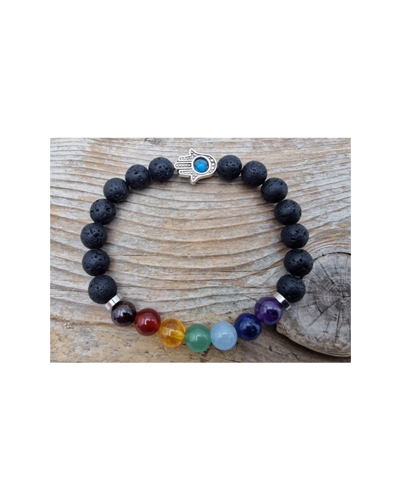 Chakra 8mm Armband mit Hamsa Hand