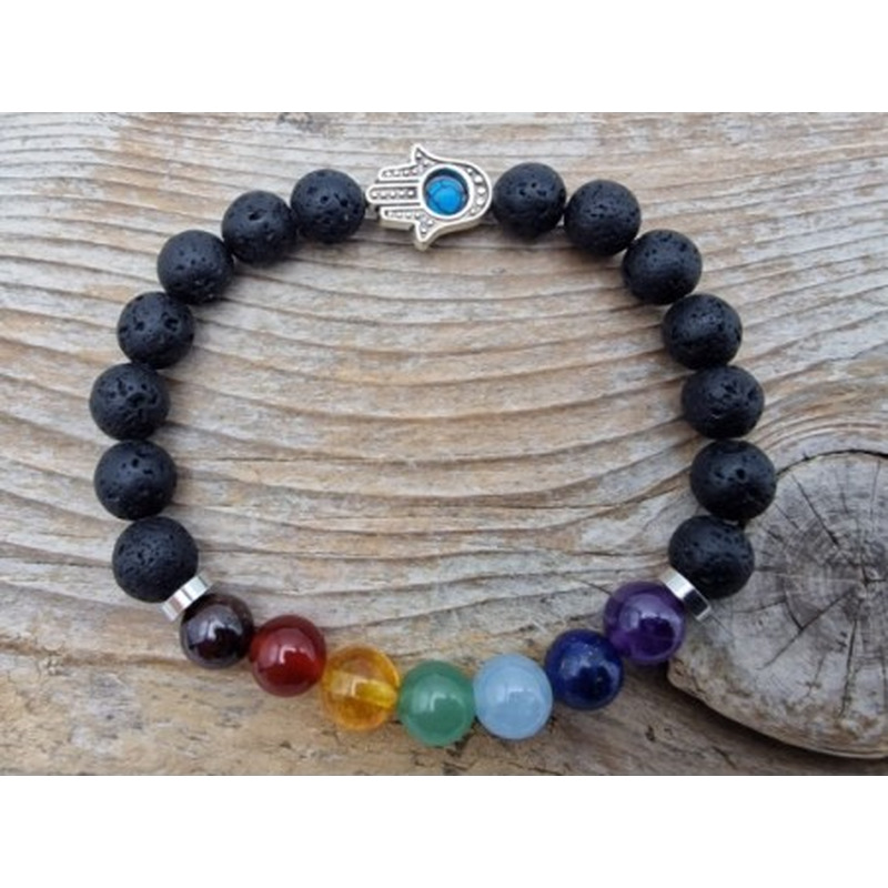 Chakra 8mm Armband mit Hamsa Hand