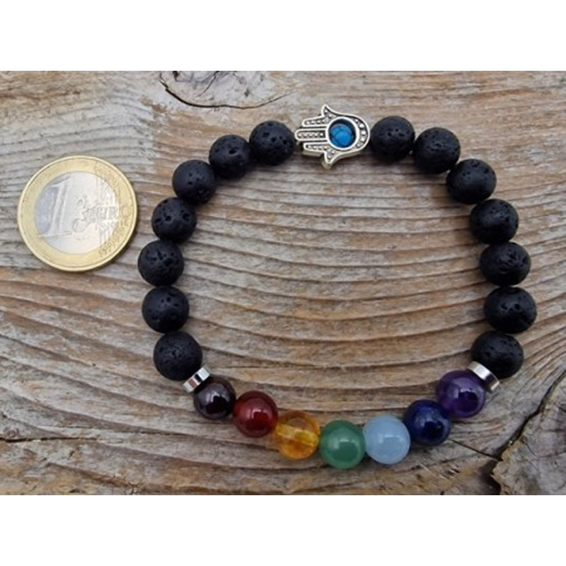Chakra 8mm Armband mit Hamsa Hand