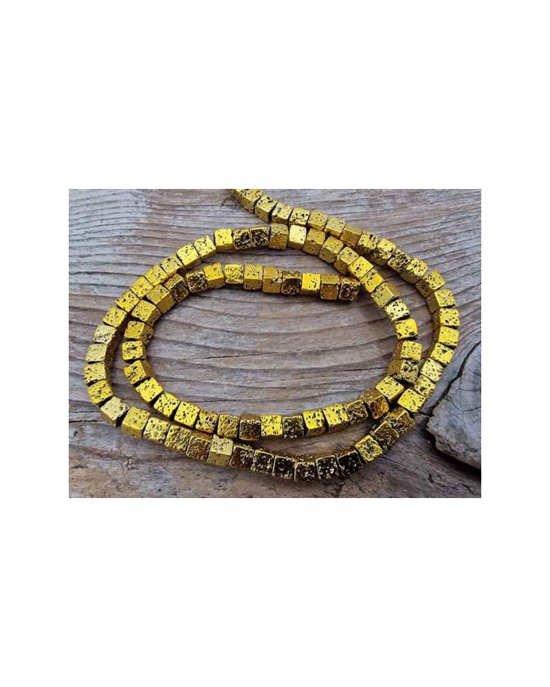 Blutsteinkette Gold (Hämatit) Lavalook 4x4mm