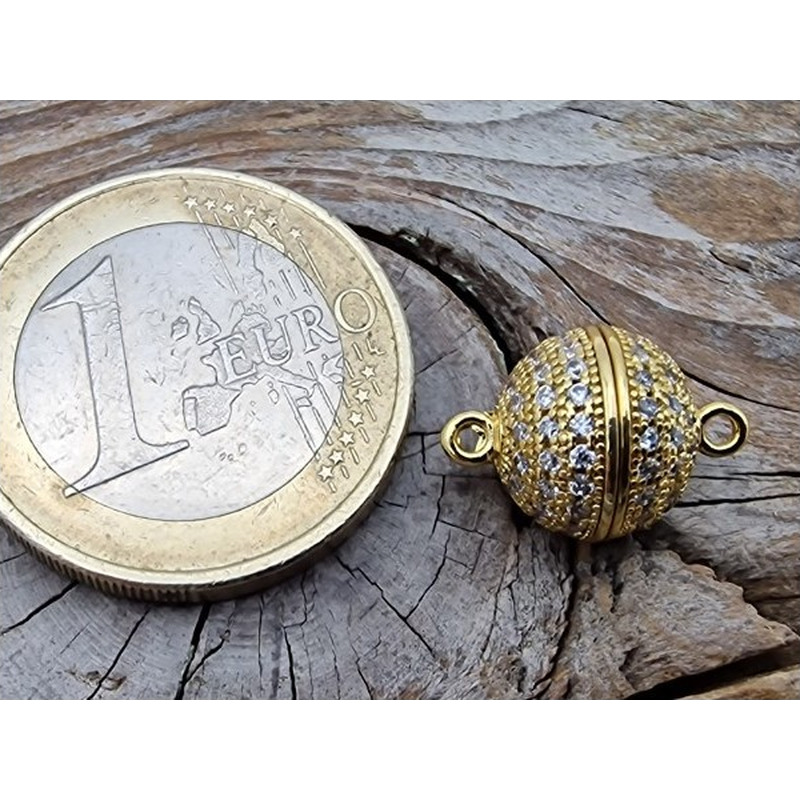 Magnetschliesse 10mm vergoldet, Strass, geklebt