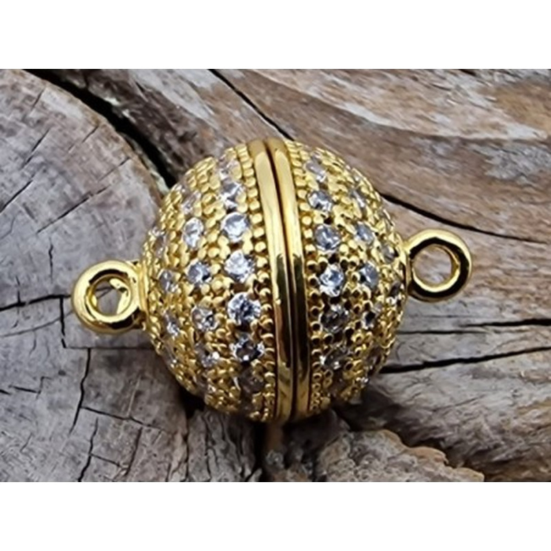 Magnetschliesse 10mm vergoldet, Strass, geklebt