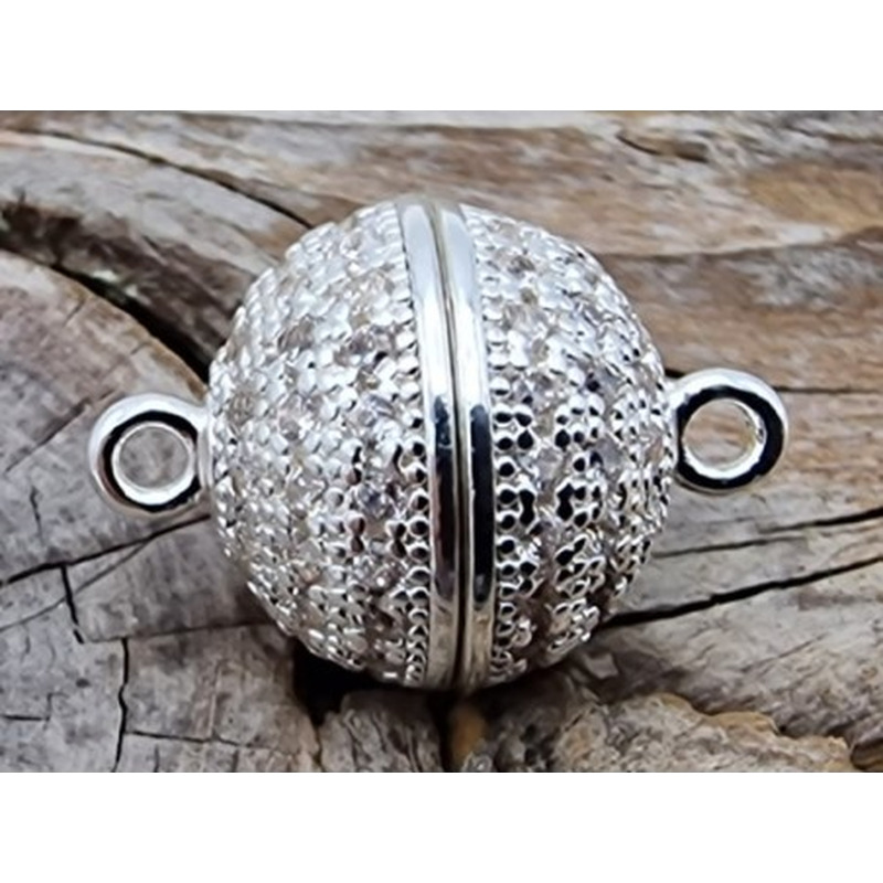 Magnetschliesse 10mm silberfarben, Strass, geklebt