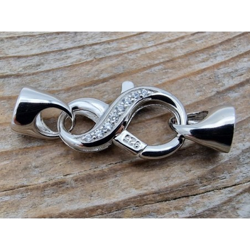 Schliesse 27mm, 925 Silber rhodiniert, Strass