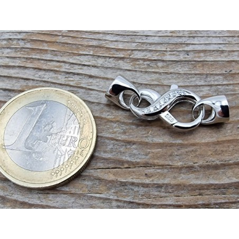Schliesse 27mm, 925 Silber rhodiniert, Strass