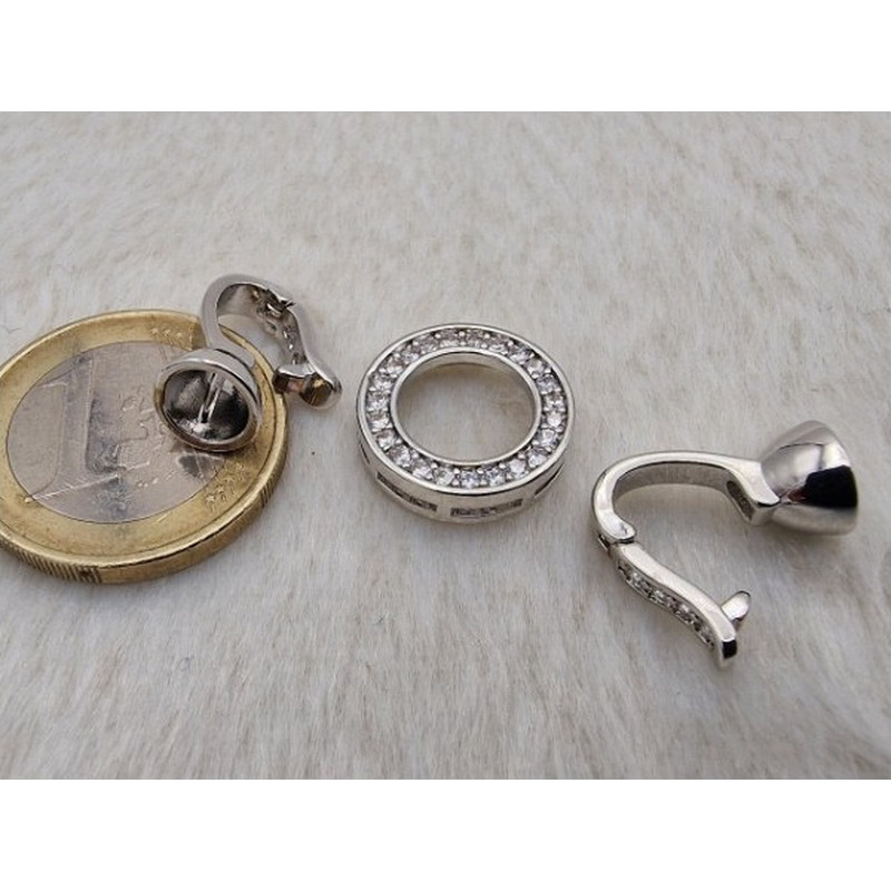 Schmuckschliesse 35mm Messing rhodiniert, Strass