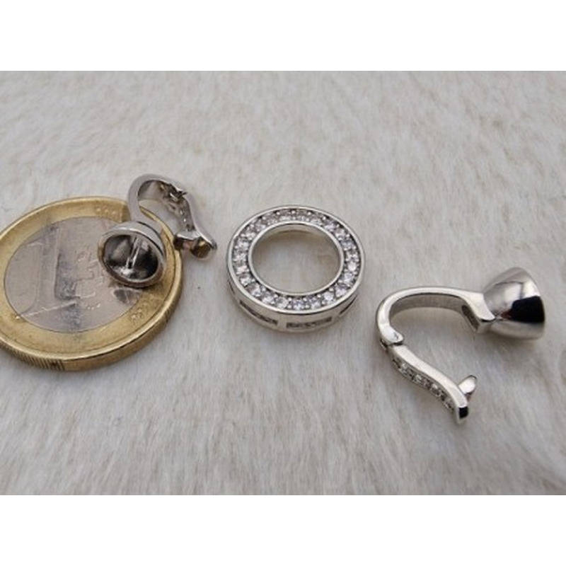 Schmuckschliesse 35mm Messing rhodiniert, Strass