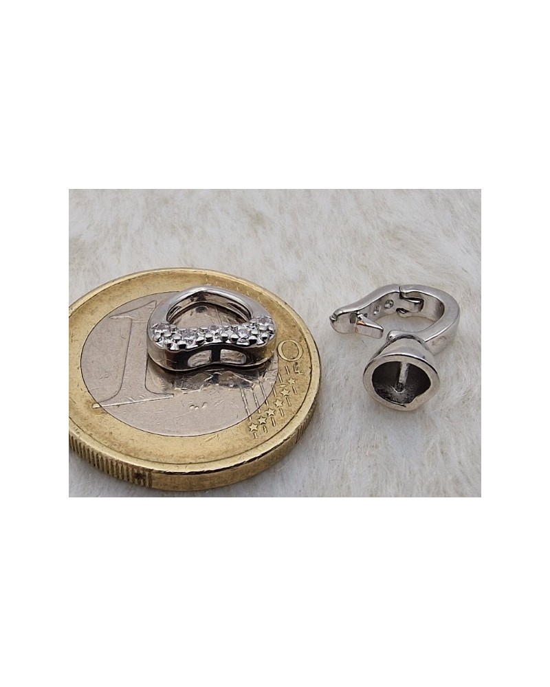 Schmuckschliesse 19mm Messing rhodiniert, Strass