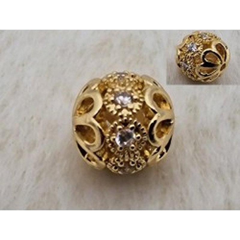 Zwischenteil, Kugel mit Strass 10mm, Messing vergoldet