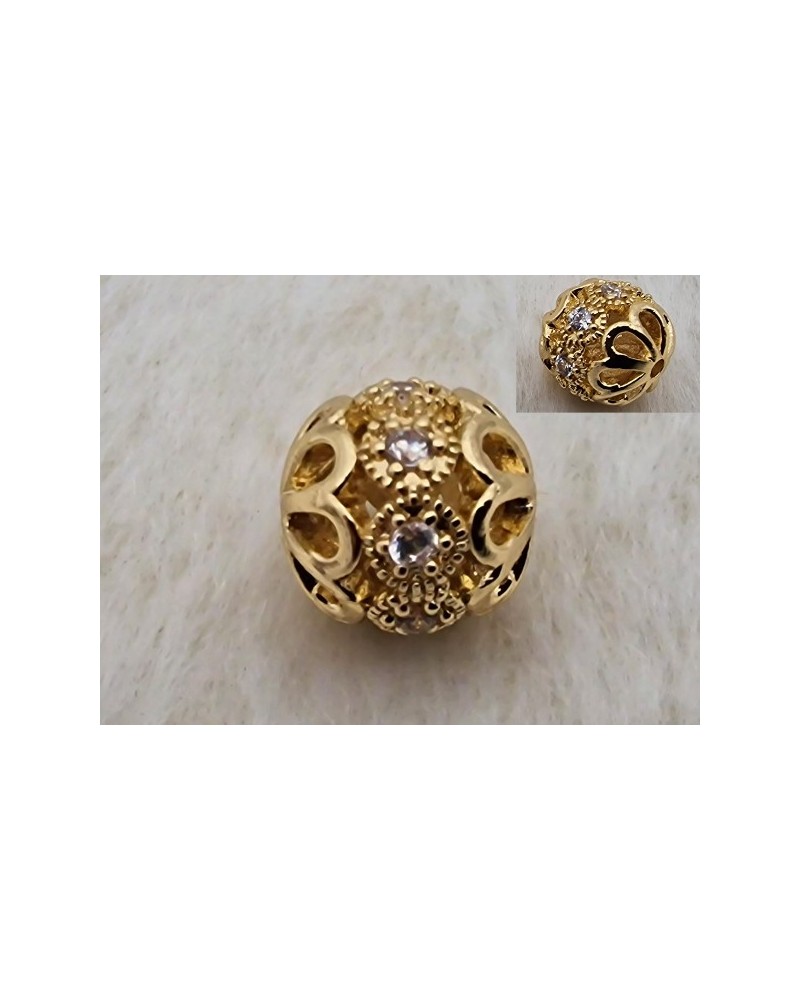 Zwischenteil, Kugel mit Strass 10mm, Messing vergoldet