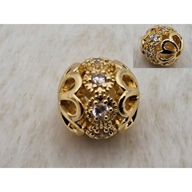 Zwischenteil, Kugel mit Strass 10mm, Messing vergoldet