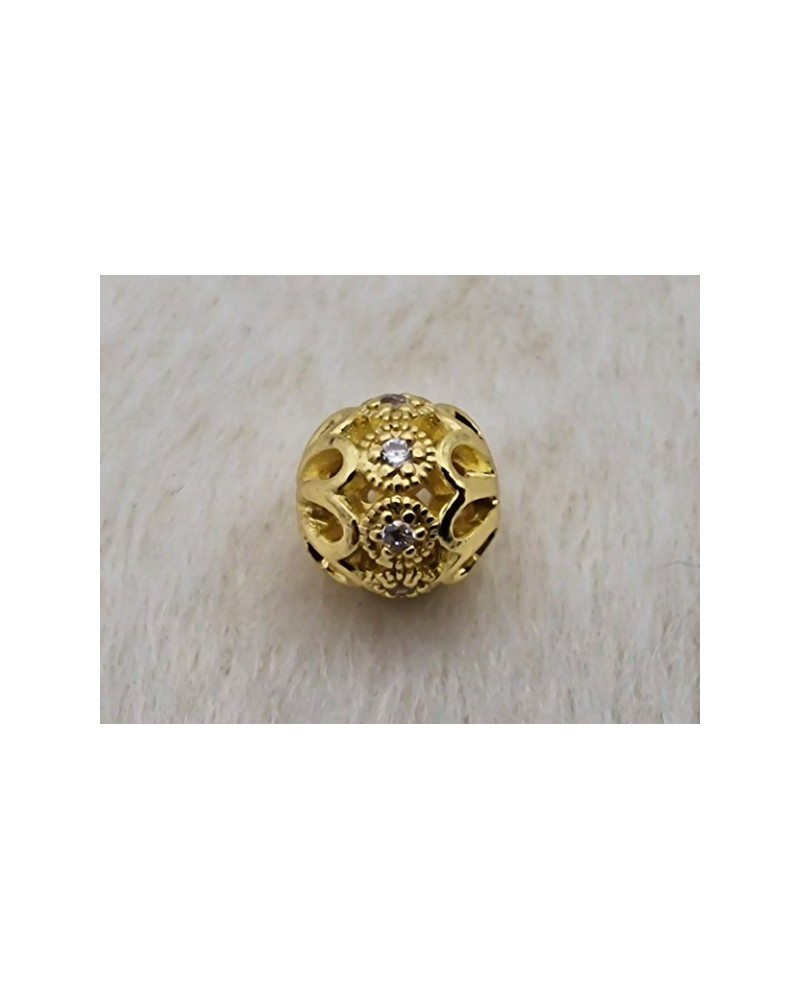 Zwischenteil, Kugel mit Strass 8mm, Messing vergoldet