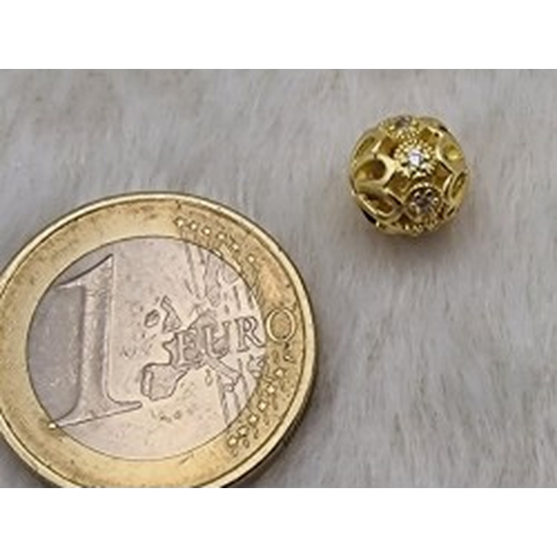 Zwischenteil, Kugel mit Strass 8mm, Messing vergoldet 2