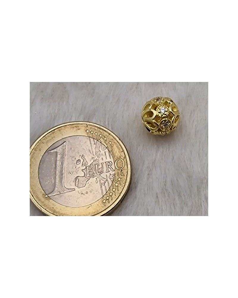 Zwischenteil, Kugel mit Strass 8mm, Messing vergoldet