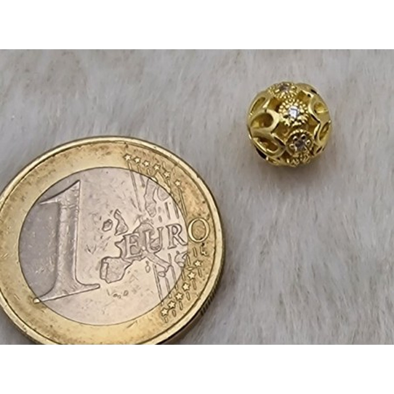 Zwischenteil, Kugel mit Strass 8mm, Messing vergoldet