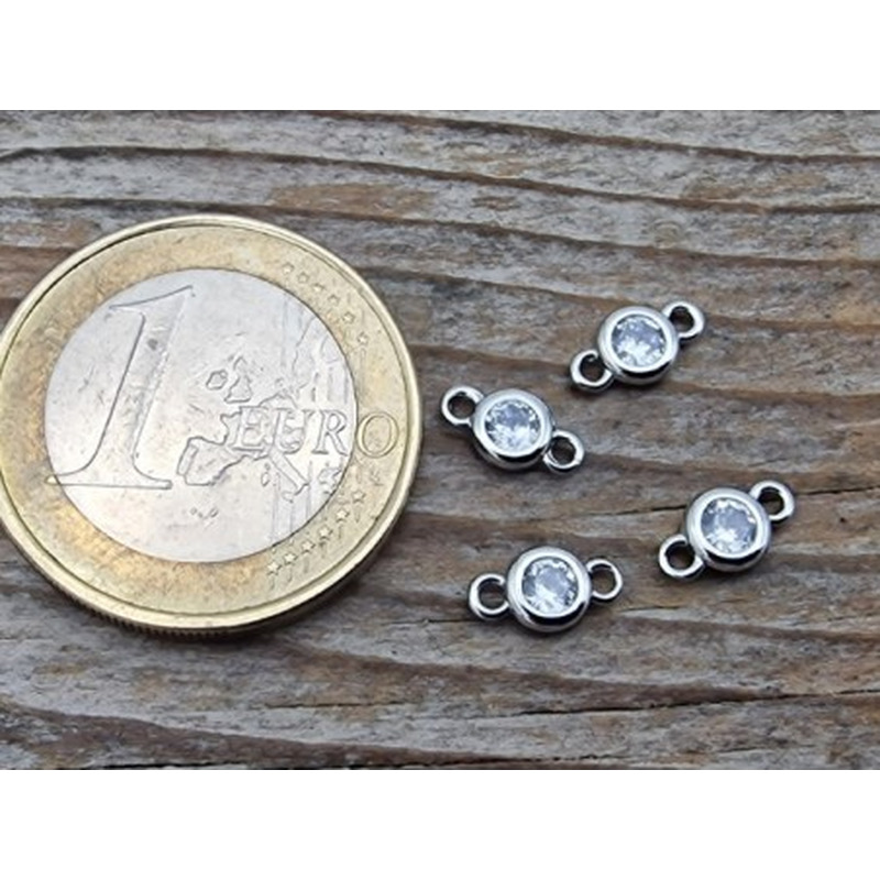 Zwischenteil-Link, Strass 4/8mm, Messing rhodium