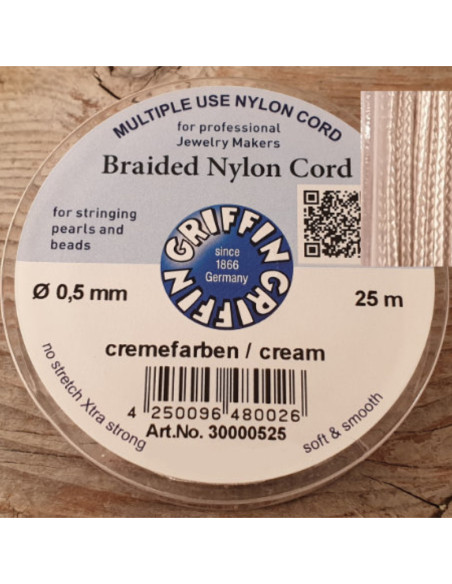 geflochtene Nylonschnur, cremefarben, 0.5mm/25m