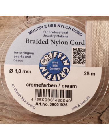 geflochtene Nylonschnur, cremefarben, 1.0mm/25m