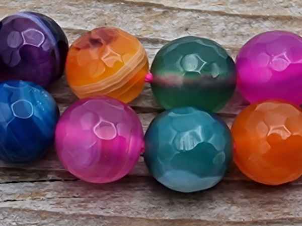 agate necklace multicolor faceted 8mm