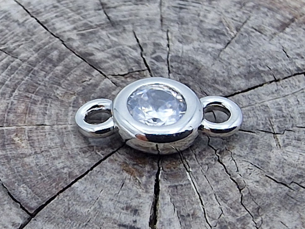 Zwischenteil-Link, Strass 4/8mm, Messing rhodium