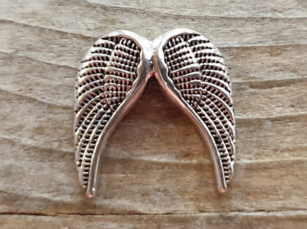 finding, angel wings 15x15mm, metal silver color