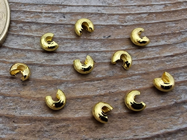 crimp cover 3mm, gold plated, 10 pcs