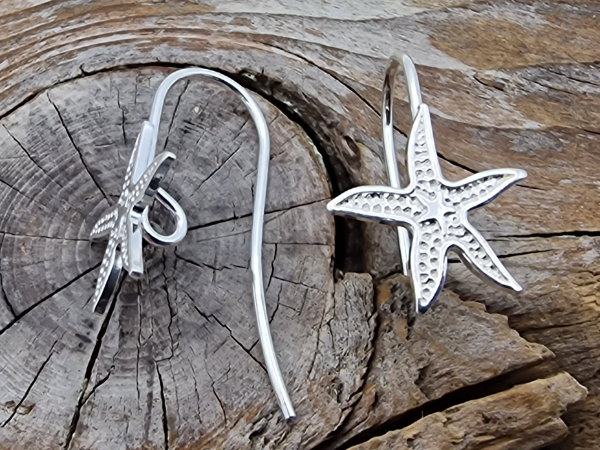 2 pcs earhook starfish with eye 18mm, silver