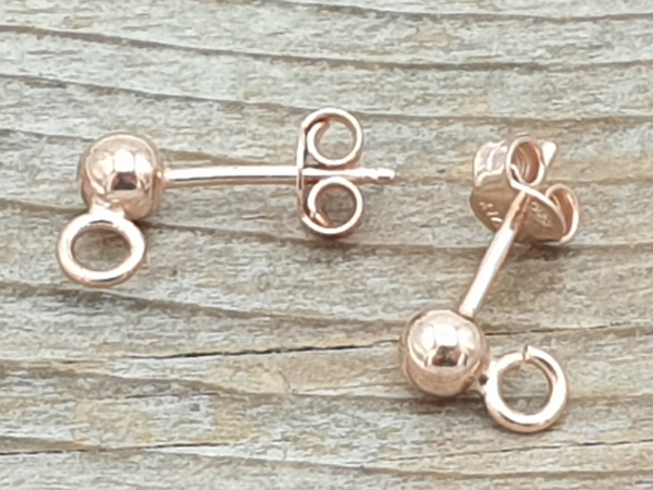 2 pcs earring 4mm, silver rose goldplated
