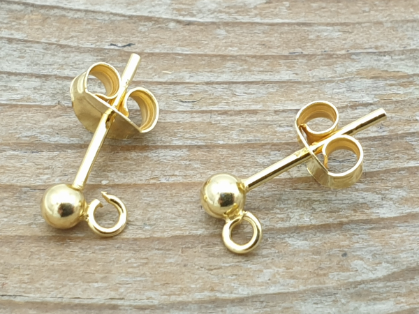 2 pcs earring 3mm, silver goldplated