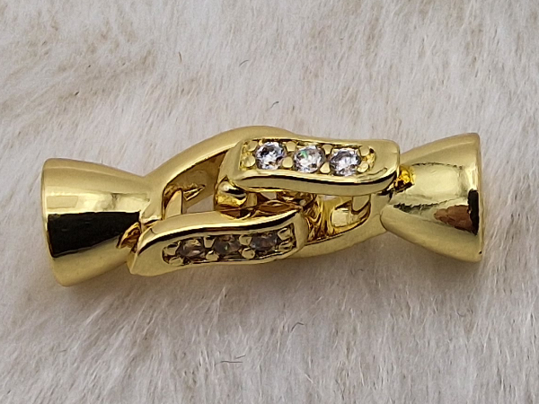 clasp 20mm brass gold plated, rhinestone