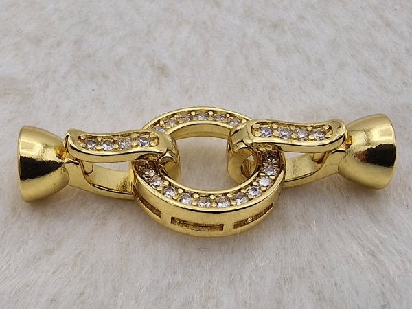 clasp 35mm brass gold plated, rhinestone