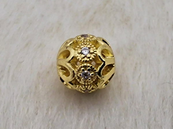 Zwischenteil, Kugel mit Strass 8mm, Messing vergoldet