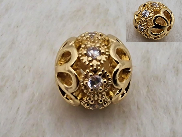 Zwischenteil, Kugel mit Strass 10mm, Messing vergoldet