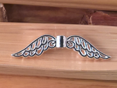 finding, angel wings 31mm, metal silver color