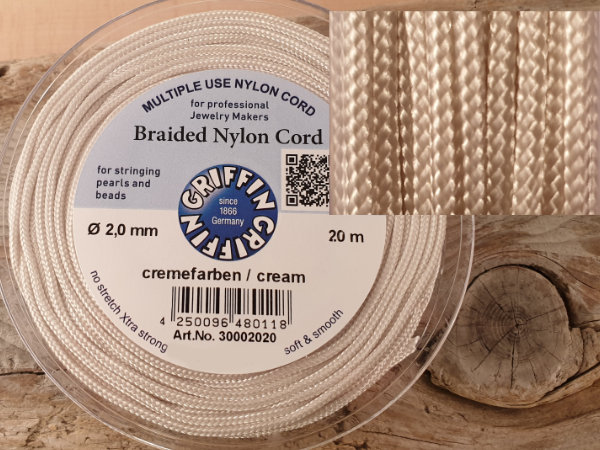 braided nylon cord, cream, 2.9mm/20m