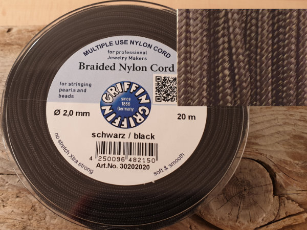 braided nylon cord, black, 2.0mm/20m