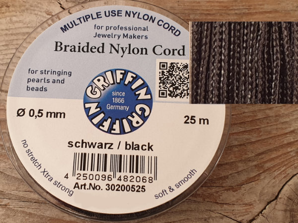 braided nylon cord, black, 0.5mm/25m