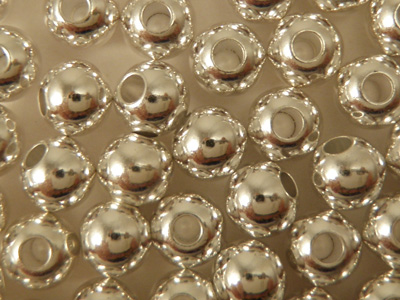 finding, beads 5mm (50 pcs), brass silver plated